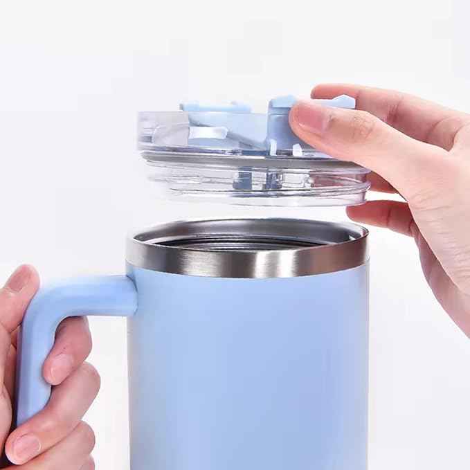 40oz Insulated Travel Mug Tumbler With Handle and Straw,Stainless Steel Double Wall Vacuum Cup Keep Drink Cold and Hot (Green)