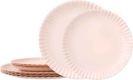 TP Reusable Melamine Paper Plates, 8" and 10.5" Round Plates for Party Picnic Outdoors, Set of 4, Light Pink