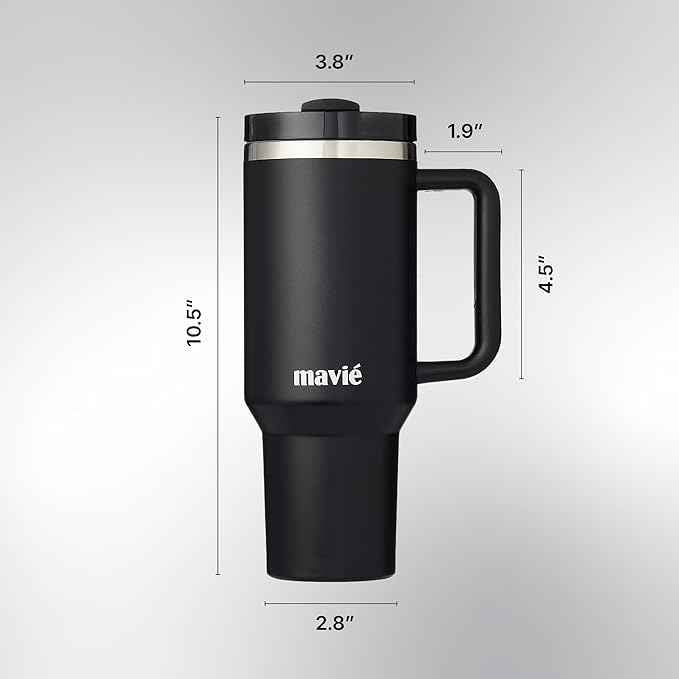 40oz Tumbler With Handle & Straw, Vacuum Insulated Stainless Steel Water Bottle With Leakproof Twist Sip Lid, Rubber Base, Dishwasher Safe, Cup Holder Friendly Travel Coffee Mug (Black)