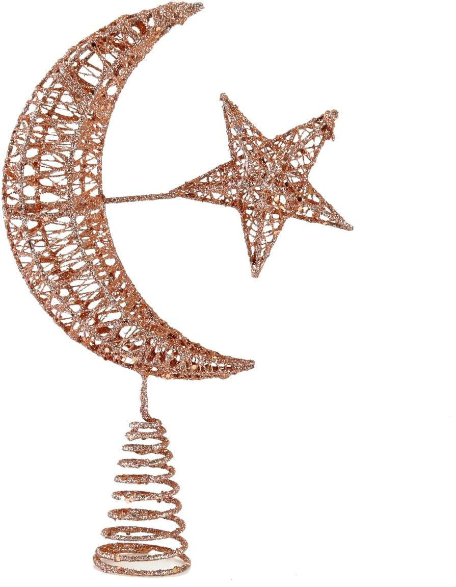 BinaryABC Moon and Star Christmas Tree Topper,Glittering Christmas Tree Decoration Ornaments,Xmas Tree Decorations Holiday Seasonal Home Décor (Rose Gold)
