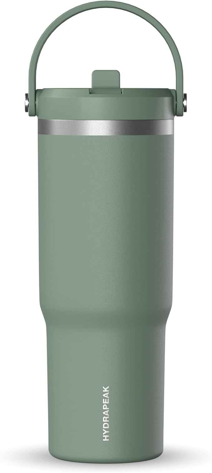 Hydrapeak Nomad 32 oz Tumbler with Handle and Straw Lid, Leakproof, Double Insulated, 32oz Cup, Stainless Steel | Sage Leaf