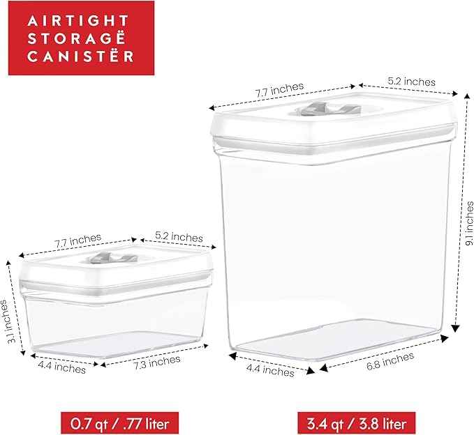 DWËLLZA KITCHEN Large Airtight Food Storage Containers with White Lids (3.8L, 0.8L) - Clear Plastic Bulk Food Pantry & Kitchen Storage Containers for Flour, Sugar 4 Pc BPA-Free, Keeps Fresh & Dry