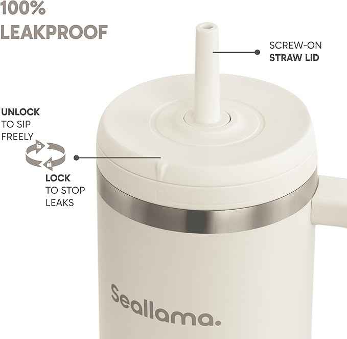 Seallama. Tumbler with Handle and Straw 40 oz | Cup Holder Compatible for Travel | Insulated Stainless Steel Cup | BPA-Free | (Oat Latte)