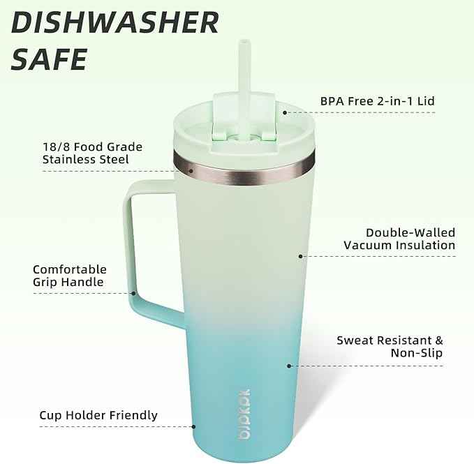 BJPKPK Insulated Tumbler with Handle, 26oz Insulated Tumblers with Lid and Straw, Stainless Steel Metal Water Bottles, Coffee Travel Mugs, Cups, Mint