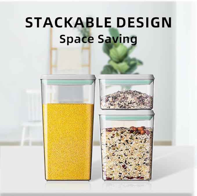 Ankou Airtight Food Storage Container Sets with Lids 6Pcs Pop Containers for Kitchen Pantry Organization BPA-Free Stackable Kitchen Storage Containers for Cereal Flour Sugar (0.5, 1.2, 1.8qt)*2