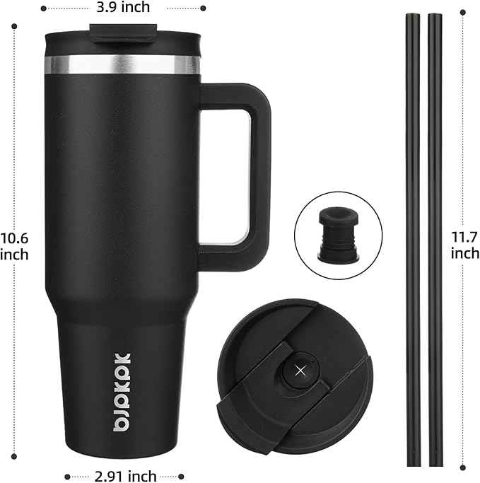BJPKPK 40 oz Tumbler With Handle Insulated Tumblers With Lid And Straw Stainless Steel Thermal Cup,Black
