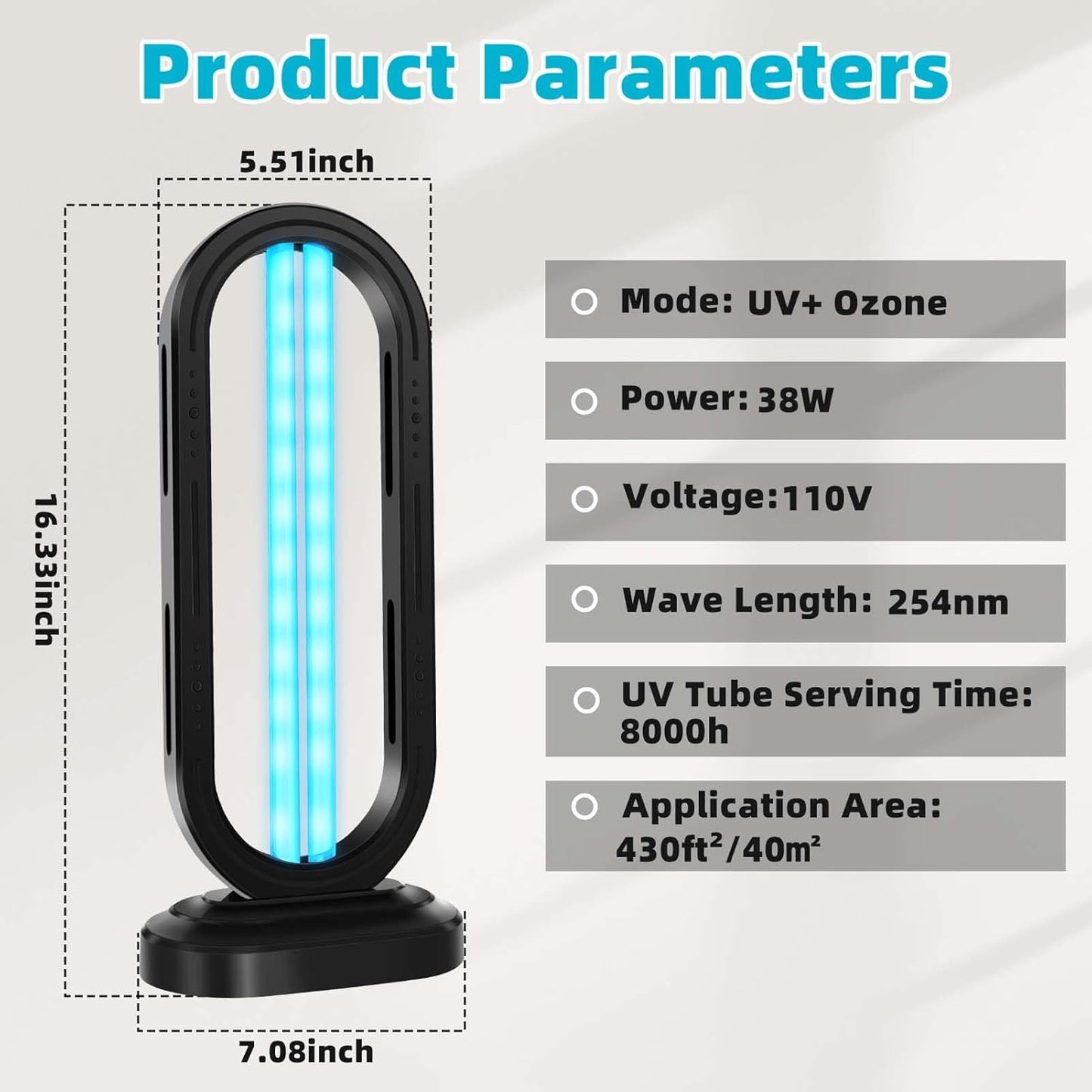 Feefir UV Light Sanitizer,4-Speed Timing and Remote Control UVC Home Disinfection Device,Ultraviolet Light Sanitizer for Dust Mites,UV Lamp for Whole Room,Black