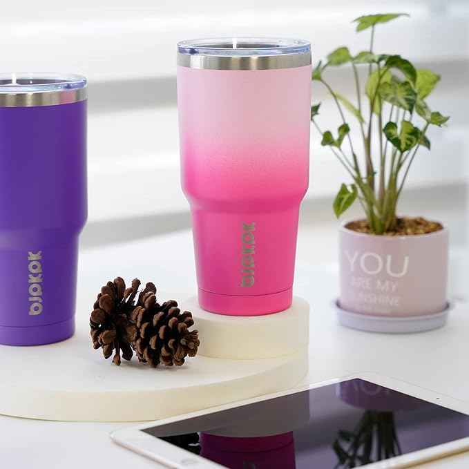 BJPKPK Insulated Tumbler with Clear Flip Lid and Straw, Reusable Stainless Steel Insulated Travel Cup,Orange,30oz