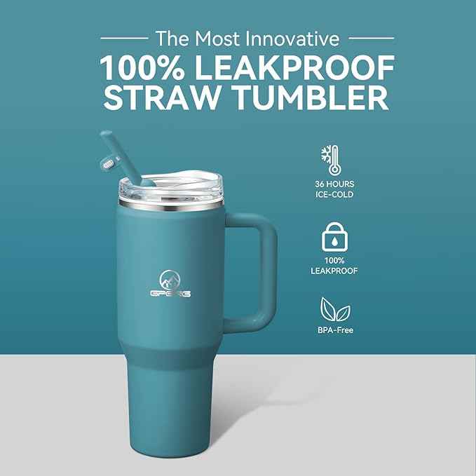 Gpeng 30/40/50 oz Tumbler with Handle, Water Bottles with Straw Lid, Insulated Stainless Steel Travel Mug Cup Holder Friendly, Keep Drinks Cold or Hot for Hours (LightBlue, 30 oz)