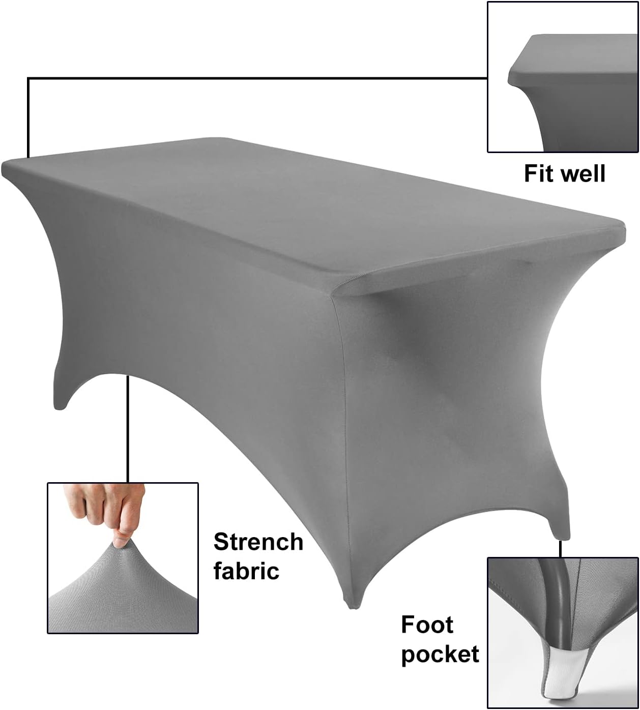 Spandex 6ft Waterproof Table Cover for Party,Wedding, Banquet, and Events(Gary)