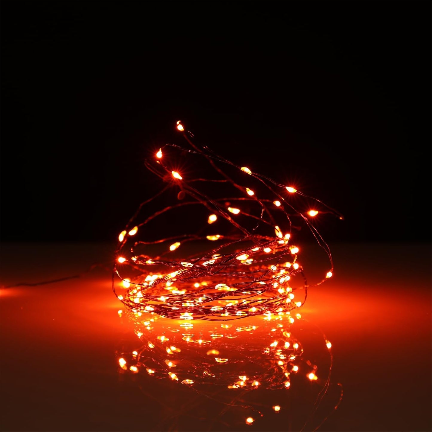 2 Set Halloween Fairy Lights Battery Operated, 16ft 50LED Outdoor String Lights with Remote, 8 Modes Twinkle Lights Black Wire Firefly Lights for Garden Bedroom Party Decor- Orange