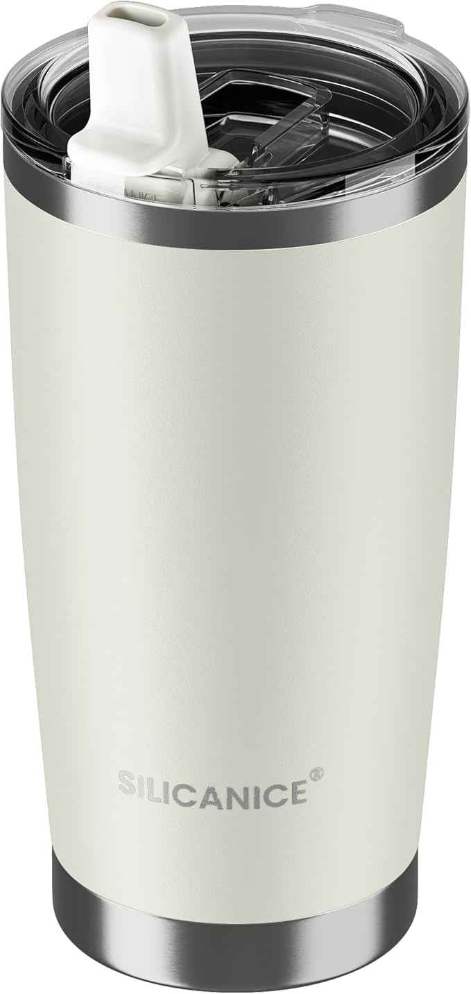20oz Hygienic Insulated Tumbler — 100% Leakproof Lid with Removable Spout & Straw, Reinforced Vacuum-Protection Base, Cup Holder Friendly, for Iced Coffee, Smoothie/Water on the Go - Cream