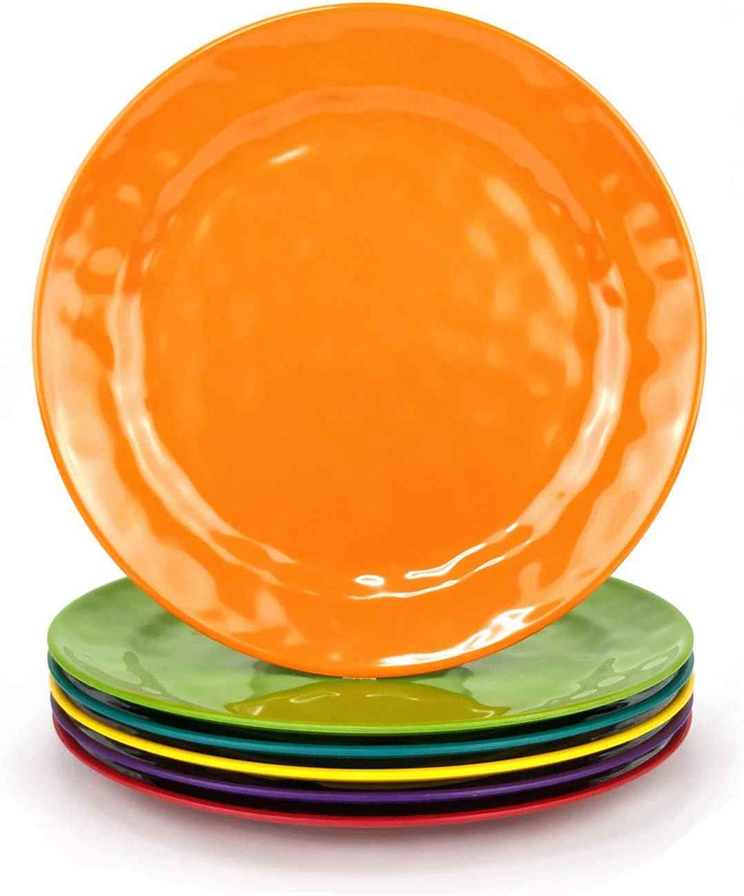 KX-WARE Melamine Plates set -10inch 6pcs 100% Melamine Dinner Plates for Everyday Use, Break-resistant and Lightweight, MultiColor