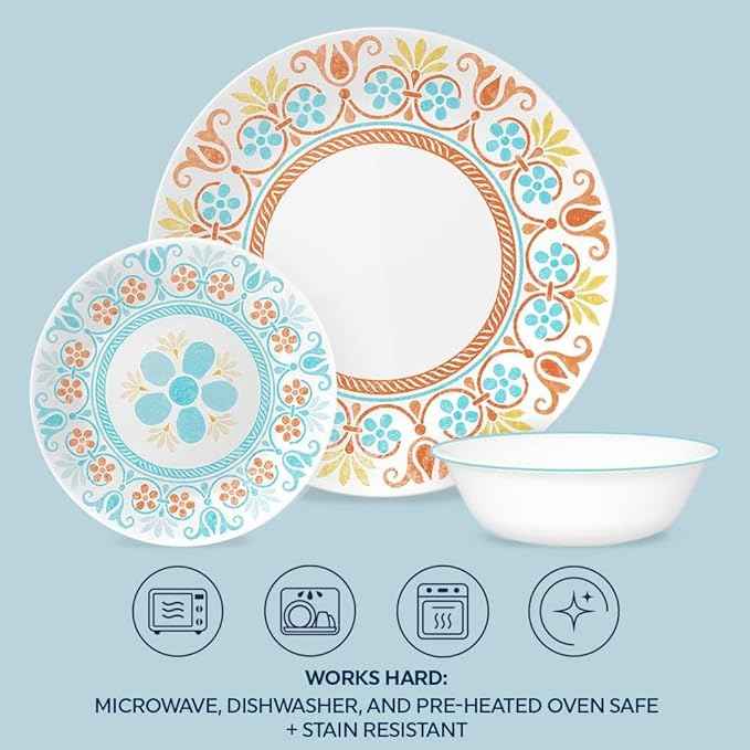 Corelle Terracotta Dreams Dinnerware Set for 6 18 Pieces Dinner Plates, Appetizer Plates, and 18 Oz Bowls Dishwasher, Microwave, and Freezer Safe Proudly Made in the USA
