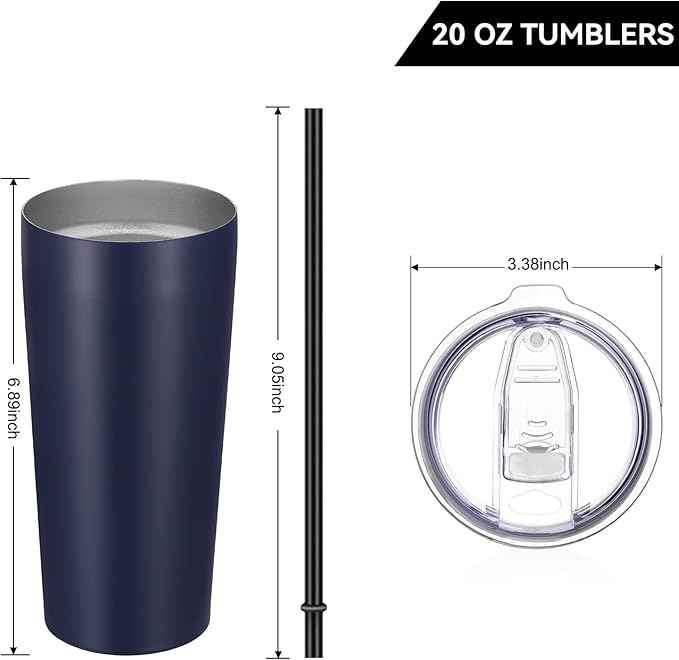 VEGOND 20oz Tumbler Bulk with Lid and Straw 1 Pack, Stainless Steel Vacuum Insulated Tumbler, Double Wall Coffee Cup Travel Mug, Navy Blue