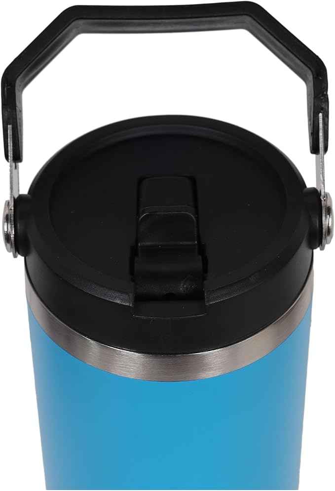 30oz Stainless Steel Insulated Water Tumbler with Handle | Secure Twist Lid & Flip Straw | Leak-Proof, BPA-Free IceFlow Inspired Design (Bright sky Blue)