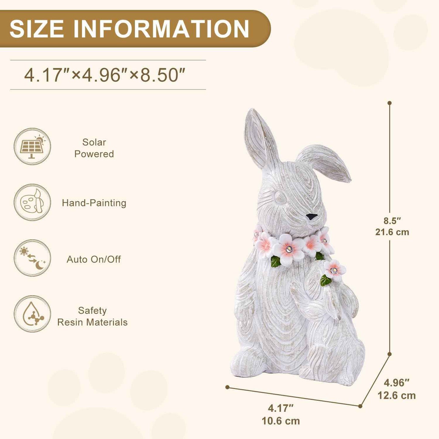 Garden Statues Rabbit with Solar Lights Outdoor Bunny Figurines Decorations for Patio Yard Lawn Ornaments Easter Gifts for Women Birthday