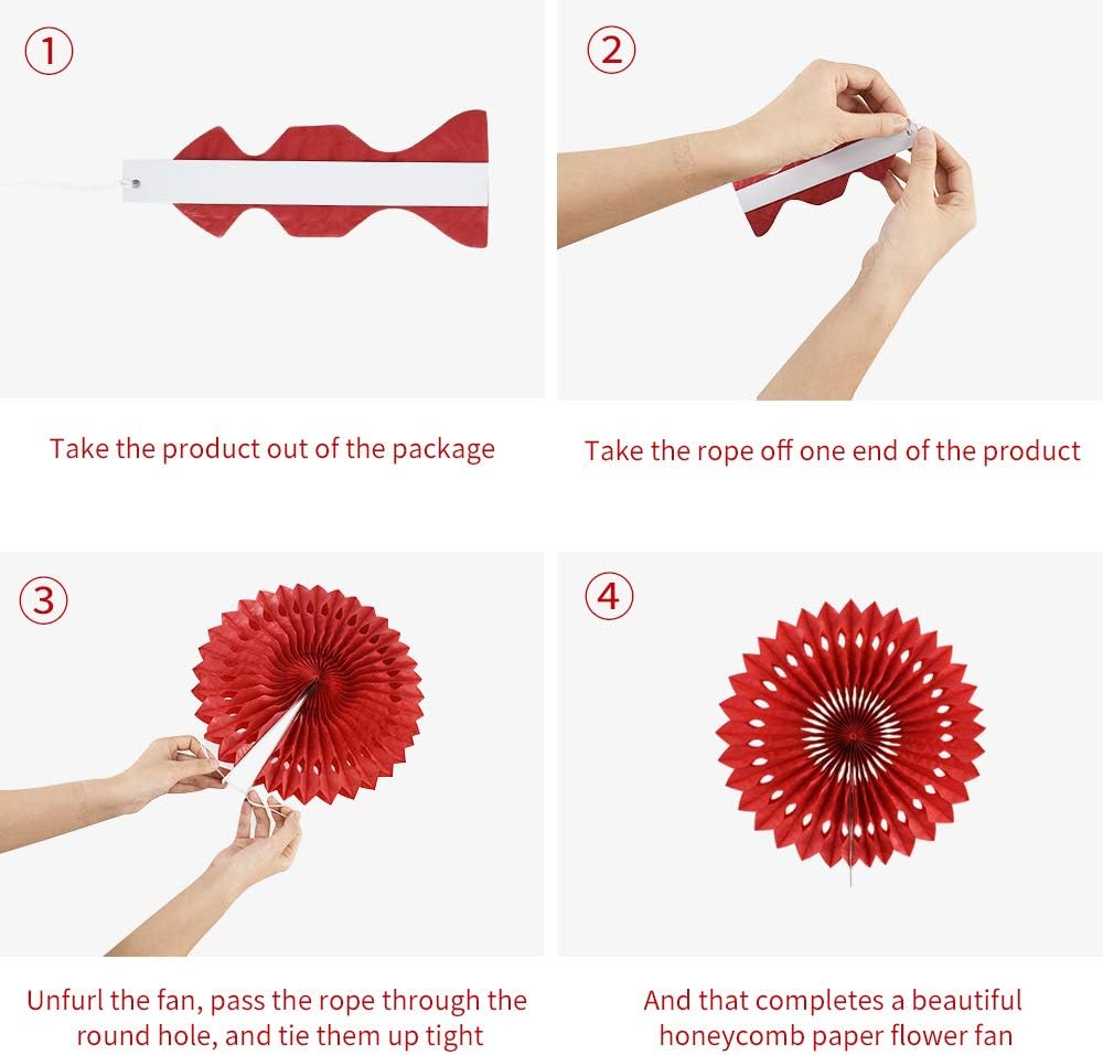 Red Yellow Black Hanging Tissue Honeycomb Round Paper Fans Decoration Kit for Baby Kid Shower Mouse Theme 1st Birthday Wedding Bachelorette Backdrops Anniversary Paper Party Supplies（11 Packs）