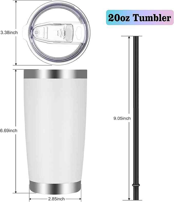 VEGOND 20oz Tumbler with Lid and Straw Stainless Steel Tumbler Cup Vacuum Insulated Double Wall Travel Coffee Mug Powder Coated Coffee Cup, White, 1 Pack