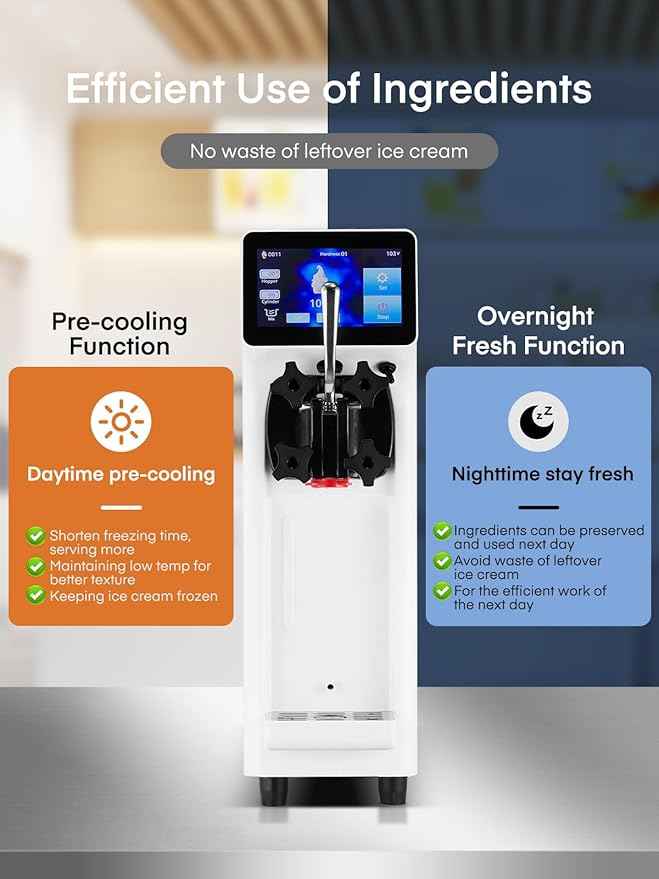 Commercial Ice Cream Machine, 2.6-5.3 Gal/h Soft Serve Ice Cream Machine with 4L Hopper & 1.6L Cylinder, Pre-Cooling & Auto Clean, Touch LCD for Snack Restaurants Bars (white, 4L)