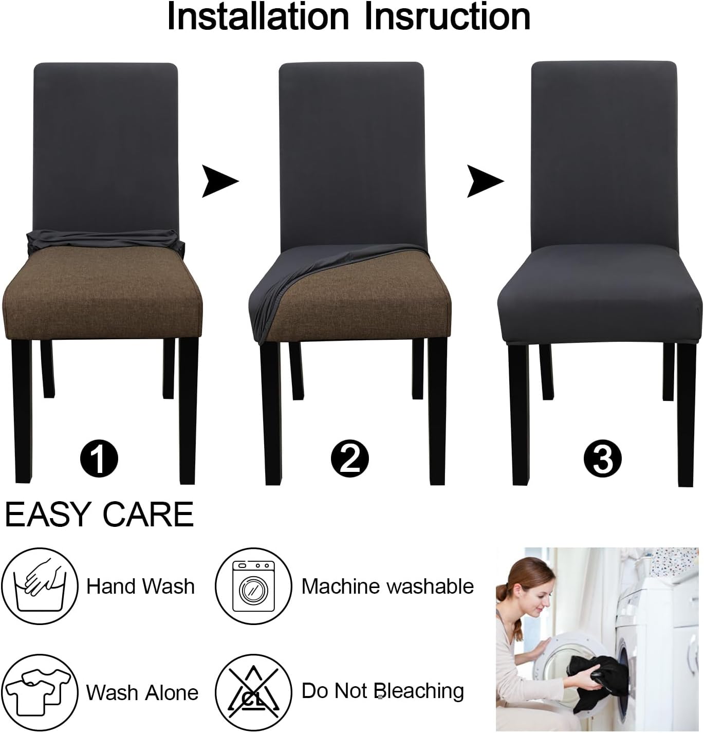 JQinHome 4 Pcs Dining Chair Slipcover, High Stretch Removable Washable Chair Seat Protector Cover for Home Party Hotel Wedding Ceremony