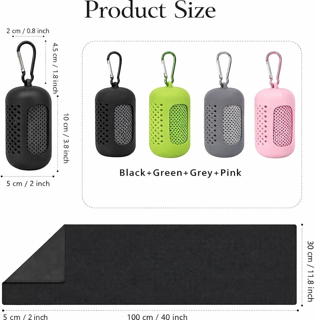 Cooling Towel with Clip Case – Quick-Dry Neck Wrap for Sports, Beach Tote Bags, Gym, Travel & Outdoor Heat (Pink)