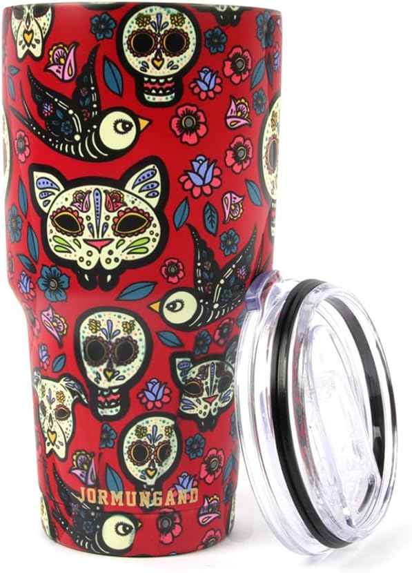 Jormungand 30 oz Tumbler Stainless Steel Vacuum Insulated Travel Mug with Leak Proof Lid Double Wall Coffee Cup Water Bottle for Cold Beverages 30oz Tumbler Sugar Skull