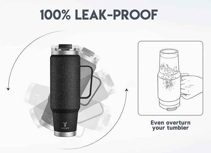 Meoky 40oz Tumbler with Handle, Stainless Steel Travel Mug with 2-in-1 Straw and Sip Lid, Vacuum Insulated Coffee Mug, 100% Leak Proof, Keeps Cold for 34 Hours or Hot for 10 Hours (Night)