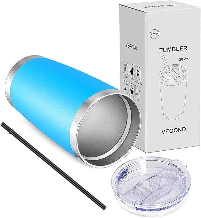 VEGOND 20oz Tumbler with Lid and Straw Stainless Steel Tumbler Cup Bulk Vacuum Insulated Double Wall Travel Coffee Mug Powder Coated Coffee Cup, Sky Blue, 6 Pack