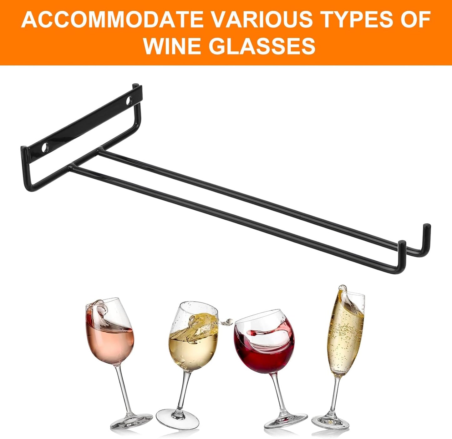 uxcell 5Pcs Wine Glass Rack, 10.43 Inch Iron Wine Glasses Rack Under Cabinet Stemware Rack - Wall Mountable Wine Glass Holder Storage Hanger for Bars Coffee Restaurants Kitchens, Black