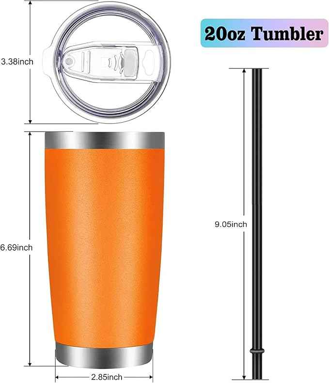 VEGOND 20oz Tumbler with Lid and Straw Stainless Steel Tumbler Cup Bulk Vacuum Insulated Double Wall Travel Coffee Mug Powder Coated Coffee Cup, Orange, 12 Pack
