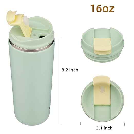 Konokyo Tumbler with Lid, 16 oz Travel Coffee Mug Double Wall Vacuum Stainless Steel Thermal Metal Cup Insulated Water Bottle,Macaron Green