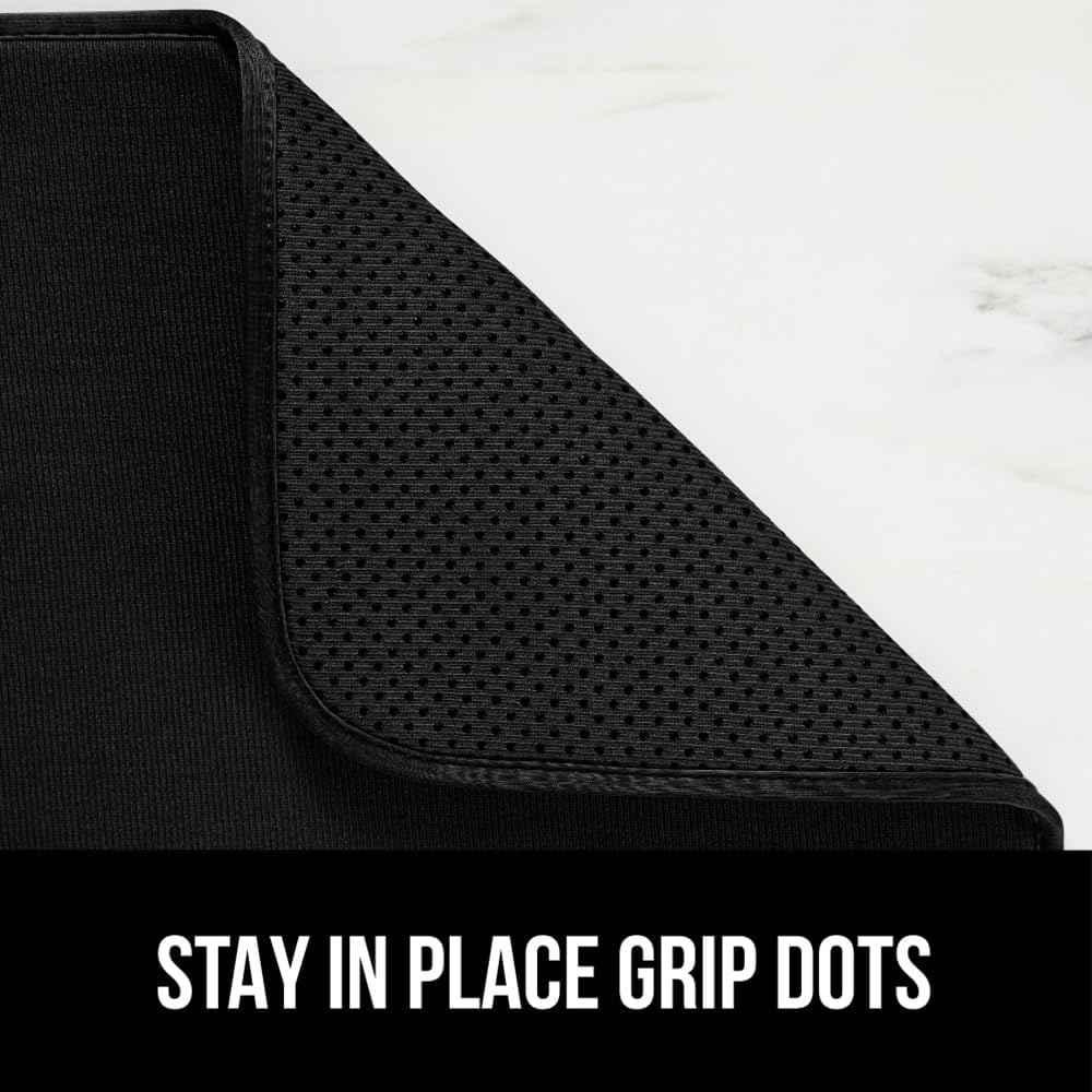GORILLA GRIP Ultra Water Absorbent Microfiber Dish Drying Mat, Quick Dry Thick Mesh, Slip Resistant Pad for Sink Dishes or Under Rack, Kitchen Counter Accessories, Machine Wash Mats, 18x16 Inch, Black