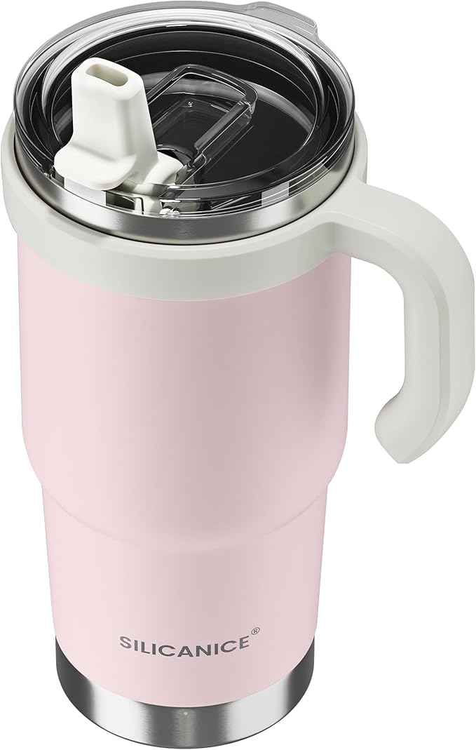 For Iced Coffee & Smoothies – Never Drink from a Moldy Lid Again: 24oz Hygienic Tumbler, 100% Leakproof Lid & Removable Foldable Spout. Reinforced Base, Fits Cup Holders-Pink sand