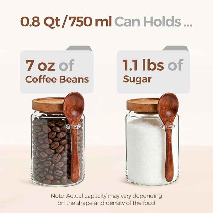 ComSaf of 2(0.8Qt) Glass Coffee Canister, Airtight Coffee Container with Spoon for Coffee Lovers to Store Whole Beans or Grounds, Coffee Jar Organize Coffee Bar & Office Tabletop