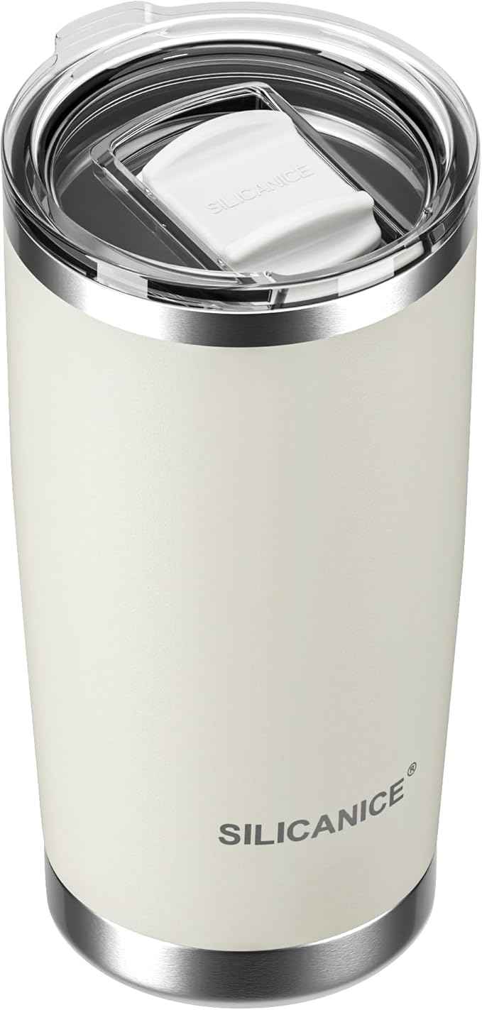 20oz Hygienic Stainless Steel Vacuum Insulated Tumbler w/ Easy-On/Easy-Off Lid - Removable slider, Double Wall 18/8 Travel Mug, BPA-Free, Fits Cup Holders, Premium Quality, Smart Value - Cream
