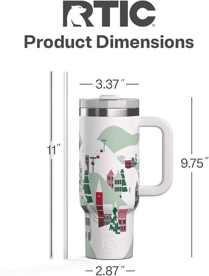 RTIC 30 oz Road Trip Tumbler Double-Walled Ceramic Lined InsulatedStainless Steel Portable Travel Coffee Mug Cup with Lid, Handle and Straw, Apres Ski