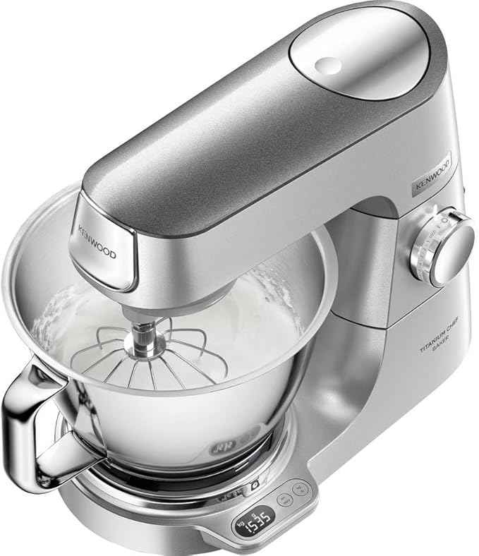 Kenwood KVC85.124SI Titanium Chef Baker with built-in 13.2 lbs (6 kg) scale, 3.7 qt (3.5L) and 5.3 qt (5L) bowls, whisks and mixer included