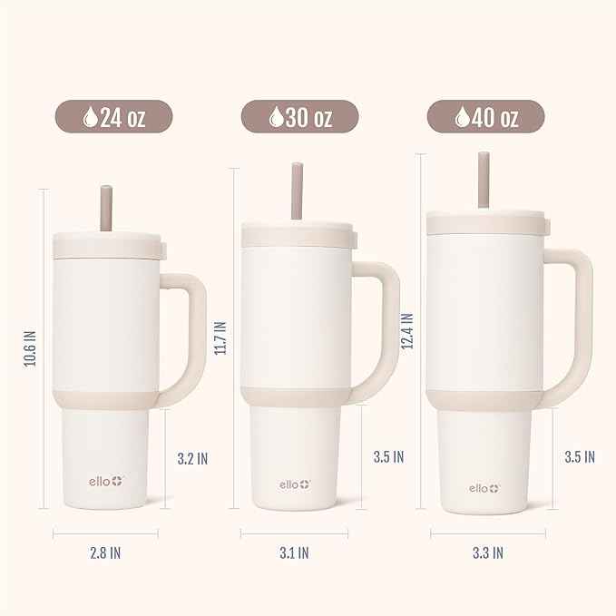Ello Oasis 24 oz Tumbler with Handle & Retracting Straw | Reusable Insulated Stainless Steel Cup 100% Leakproof, Gifts for Teens Women Men | Keeps cold for 24 Hours, Cup Holder Friendly, Cream Tonal