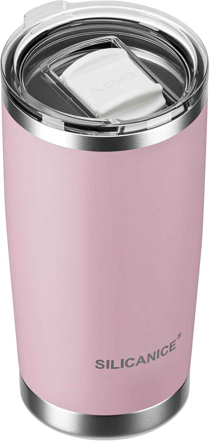 20oz Hygienic Stainless Steel Vacuum Insulated Tumbler w/ Easy-On/Easy-Off Lid - Removable slider, Double Wall 18/8 Travel Mug, BPA-Free, Fits Cup Holders, Premium Quality, Smart Value - Pink Sand