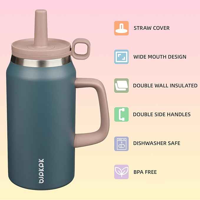 BJPKPK 50oz Insulated Tumbler with Handle Stainless Steel Travel Coffee Mug with Lid Reusable Large Water Bottle with Straw,Navy Blue
