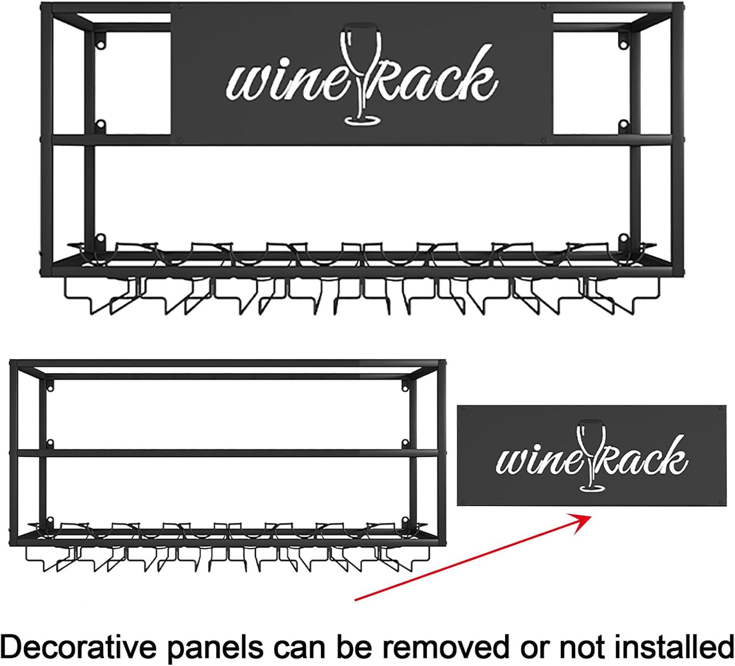 Modern Wine Rack Wall Mounted with Glass Holder,Metal Liquor Shelf, Floating Bar Shelves,Liquor Bottle Display Shelf,Hanging Large Capacity Wine Storage Racks for Home Kitchen Dining Room
