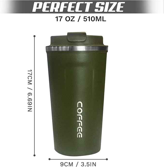 SPLMIFA Travel Coffee Mugs Leak-Proof, Reusable Coffee Cups with Lids, Stainless Steel Vacuum Insulated Coffee Tumblers, Thermal Insulation Cups for Men and Women Hot & Cold Drinks(2nd-Green, 17OZ)