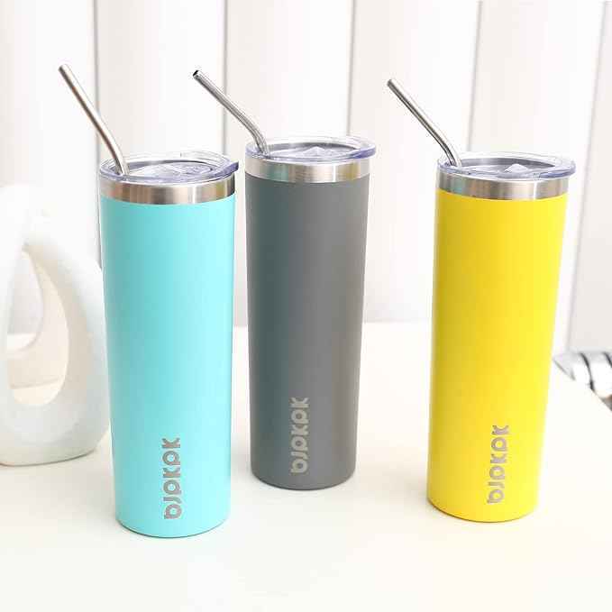 BJPKPK Skinny Tumbler with Lid 20 oz Stainless Steel Slim Vacuum Insulated Tumblers Cup,Gray