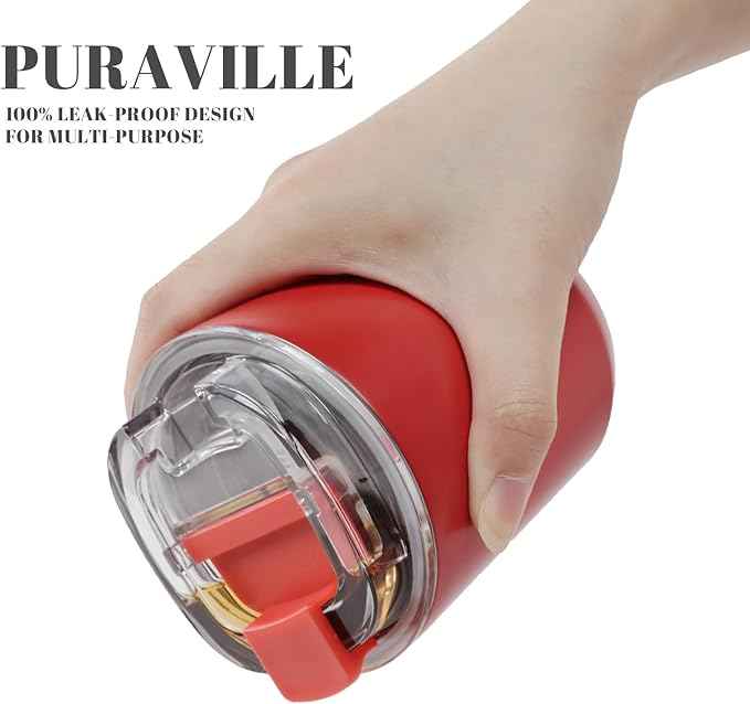 Puraville 2 Pack Insulated Tumblers with Lid, 10 oz Travel Coffee Mug Stainless Steel Vacuum Cup, Leak Proof Double Walled Coffee Tumbler for Iced and Hot Drinks, Klein Blue and Red