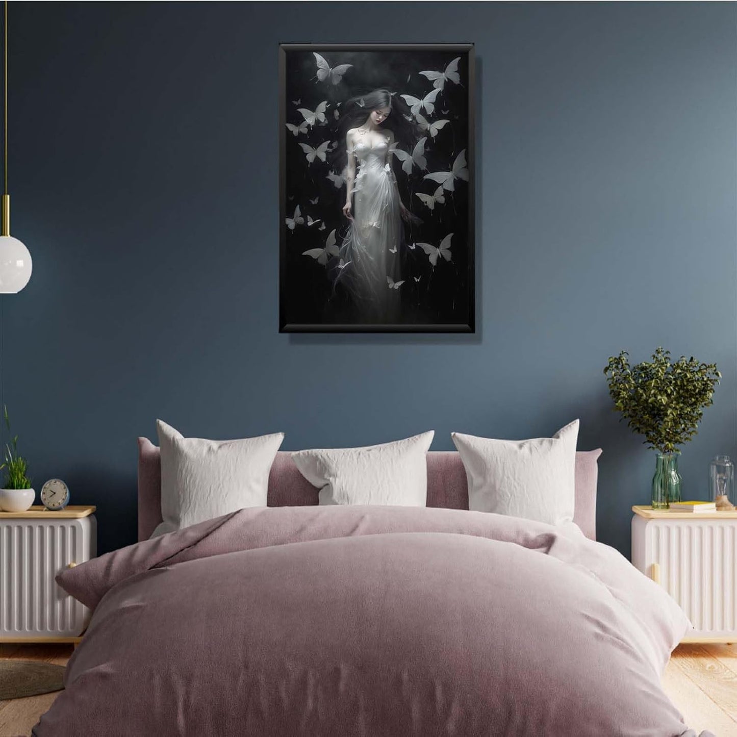 JFHCQJPK Vintage Gothic Feminine Canvas Wall Art Print Butterfly Poster Moody Female Wall Art Retro Artwork Dark College Decor for Home Bedroom16x24in Metal blackFramed