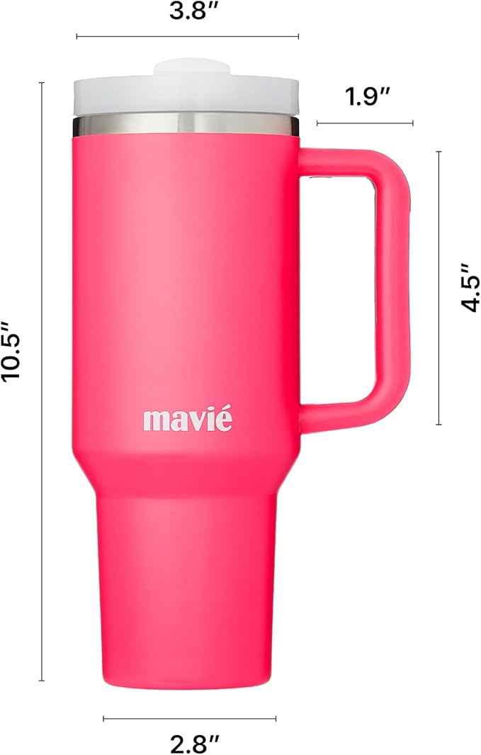 40oz Tumbler With Handle & Straw, Vacuum Insulated Stainless Steel Water Bottle With Leakproof Twist Sip Lid, Rubber Base, Dishwasher Safe, Cup Holder Friendly Travel Coffee Mug (Pink)
