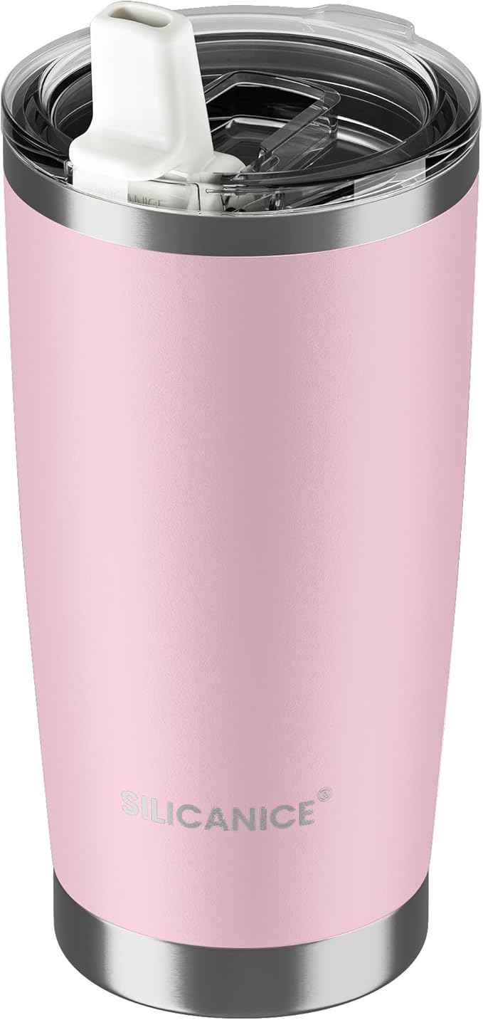 20oz Hygienic Insulated Tumbler — 100% Leakproof Lid with Removable Spout & Straw, Reinforced Vacuum-Protection Base, Cup Holder Friendly, for Iced Coffee, Smoothie/Water on the Go - Pink Sand