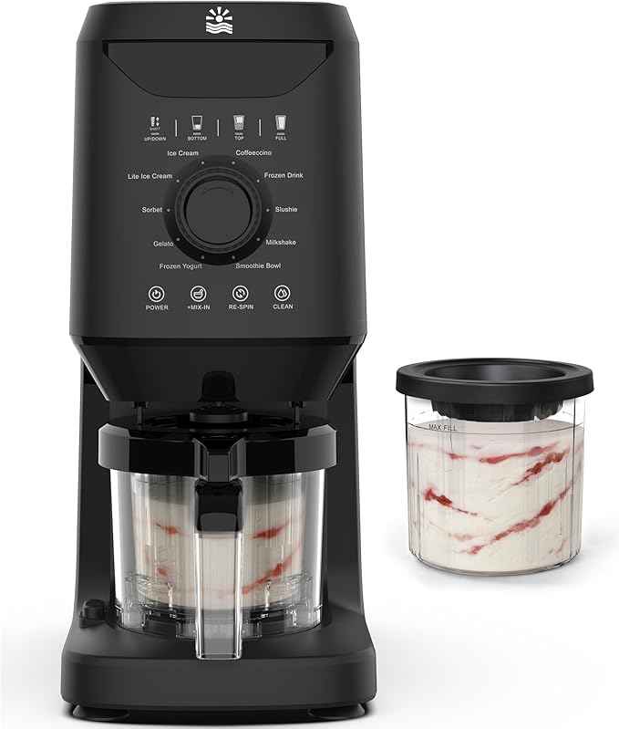 Rellytech Homemade Ice Cream Maker Machine - 12-in-1 Ice Cream Maker with 2 Pint Containers & Lids, Gelato, Sorbet and Frozen Yogurt Maker, Self-Cleaning, Pre-freeze for 24 Hours