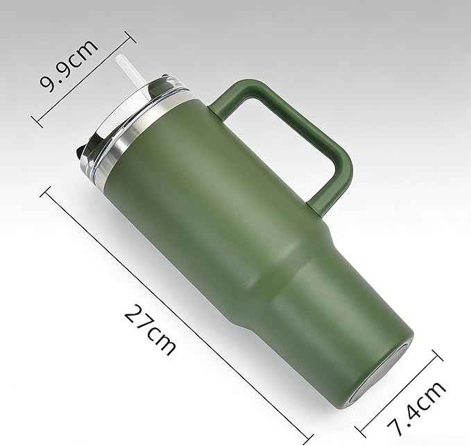40oz Insulated Travel Mug Tumbler With Handle and Straw,Stainless Steel Double Wall Vacuum Cup Keep Drink Cold and Hot (Light blue)